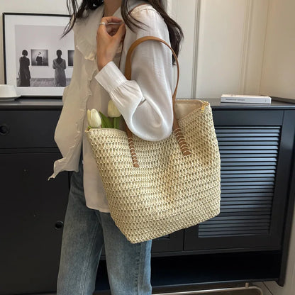 Bolso de Hombro de Paja Tejido a Mano para Mujer – Bolso Tote Bohemio de Verano para Playa, Bolso de Mano Tejido a la Moda 2025 para Viajes, Compras, Vacaciones y Uso Diario Casual