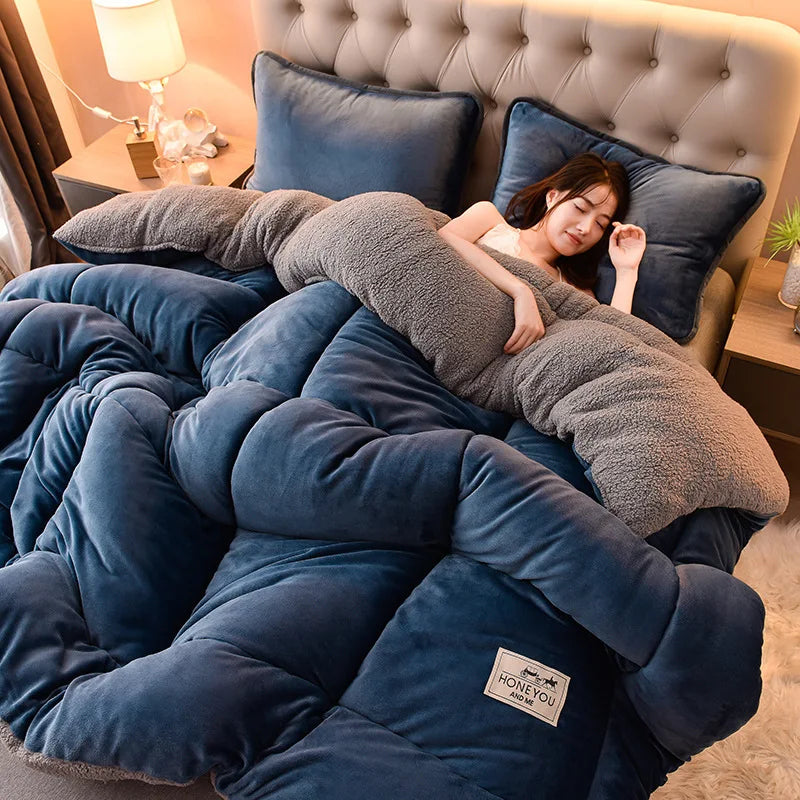 Manta de lana de cordero – Edredón de invierno de terciopelo de doble cara engrosado Cálido para cama y dormitorio