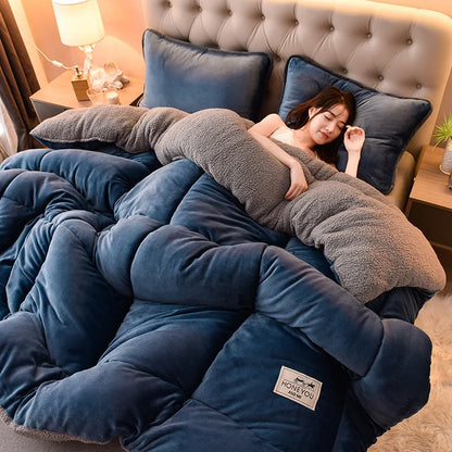 Manta de lana de cordero – Edredón de invierno de terciopelo de doble cara engrosado Cálido para cama y dormitorio