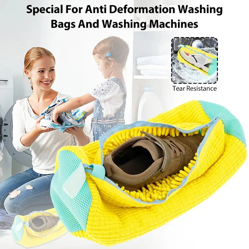 Shoe Washing Machine Bag with Cleaning Brush Set - Durable Reusable Laundry Bag for Sneakers, Running Shoes & Delicates (1, 2 or 4 Pack)