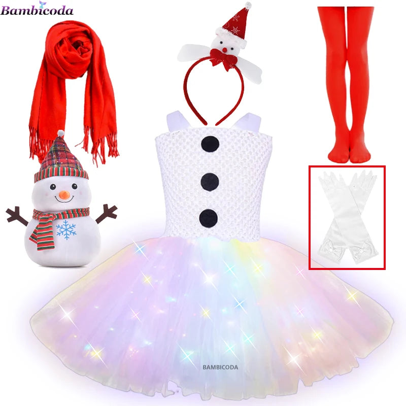 Girls Snowman Cosplay Costume – Fancy Tutu Dress for Stage Shows, Parties, Carnival & Halloween, Ages 3–10Y