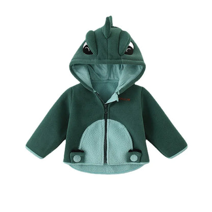 2025 Winter Baby Boys Fleece Hooded Jackets for Kids Cartoon Dinosuar Coats Autumn Girls Plus Velvet Zipper Outerwear Jacket