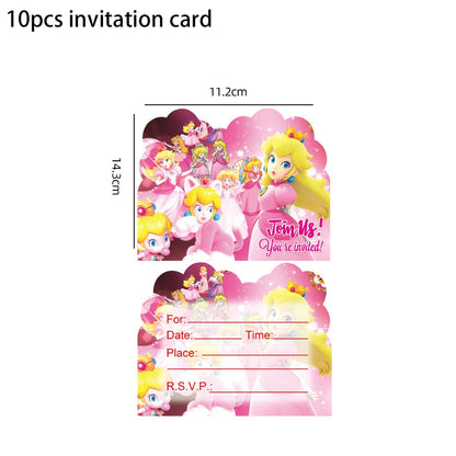 Princess Peach Party Supplies Set – Cartoon Anime-Themed Tableware, Balloons & Decorations for Children's Birthdays & Baby Showers
