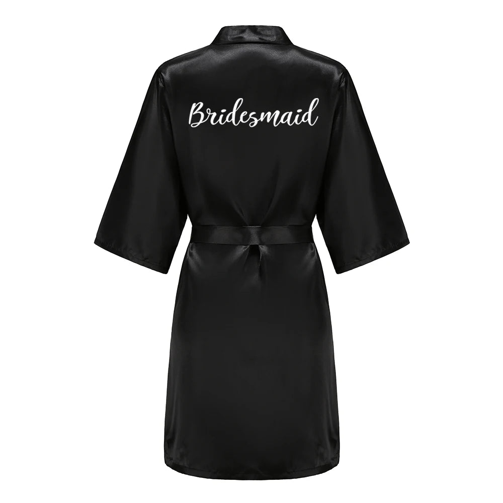 Women’s Black Satin Robe – Silky Kimono Bridal Wedding Bridesmaid Loungewear Dressing Gown