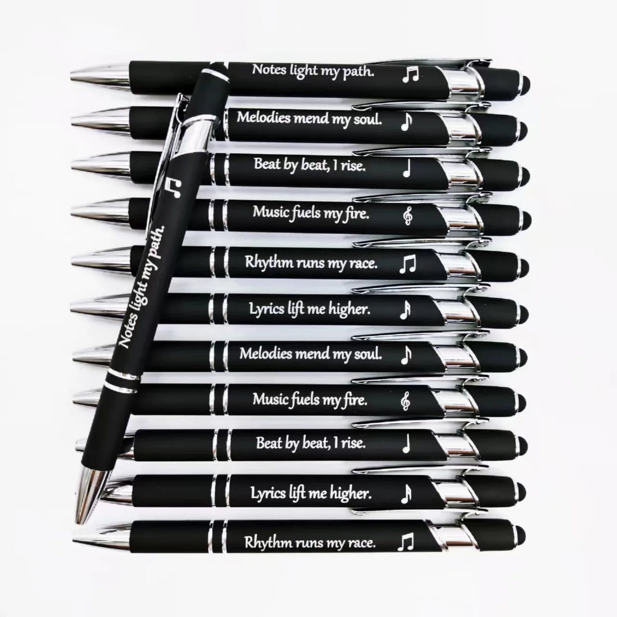 5/10PCS Love Music Engraved Metal Pens – Music Phrase Ballpoint Writing Pens with Touch Screen Stylus for Gifts