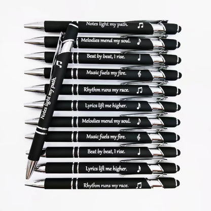 5/10PCS Love Music Engraved Metal Pens – Music Phrase Ballpoint Writing Pens with Touch Screen Stylus for Gifts