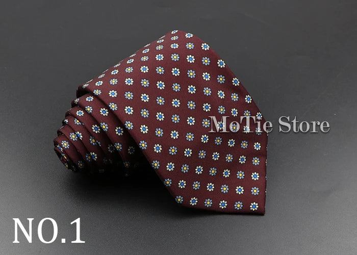 Men's 7.5cm Soft Silk Necktie – Floral & Dot Pattern Tie for Weddings, Business, Parties & Formal Wear