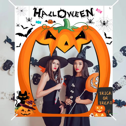 Halloween Pumpkin Door Banner Decoration, Scary Pumpkin Party Backdrop, Creepy Photo Booth Props, Large Horror Photography Background for Halloween Party Supplies