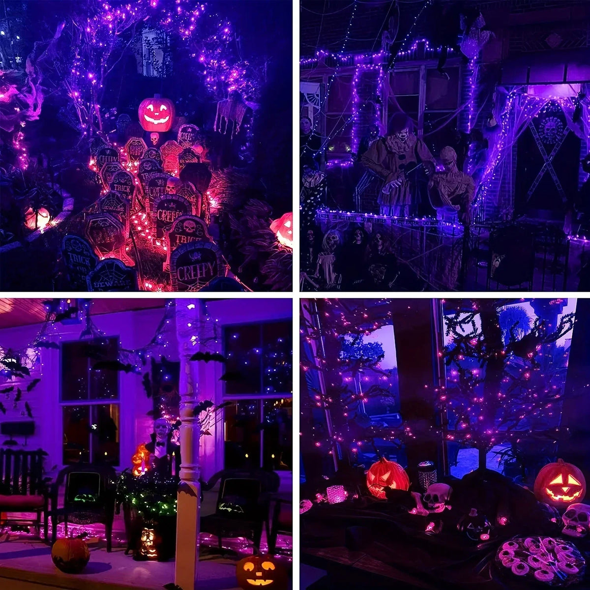 10–120M Halloween Purple & Orange Fairy String Lights – 8-Mode Black Wire LED Lights for Outdoor Christmas, Street, Garden & Party Decor