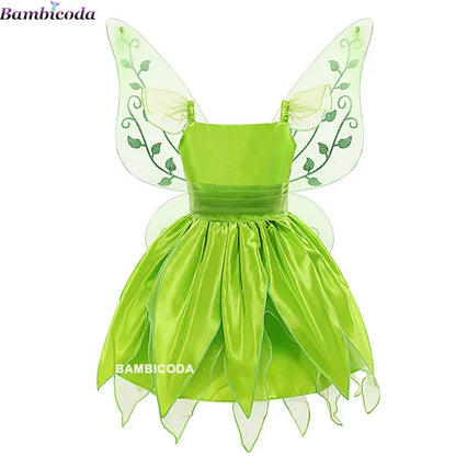 Girls Tinker Bell Costume – Green Fairy Princess Fancy Dress for Halloween, Birthday Parties & Cosplay, Ages 2–10Y