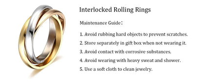 Stainless Steel Interlocked Triple Ring – Three-in-One Multi-Color Wedding Band for Women | Stackable Fashion Ring