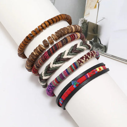 Bohemian Leather Bracelet for Men – Hand-Woven Wooden Bead Charm Bracelet | Vintage Fashion Jewelry Gift for Him