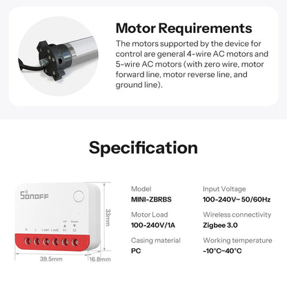 SONOFF MINI-ZBRBS Zigbee Smart Roller Shutter Switch – Controlador inteligente de cortinas, módulo de motor de persianas compatible con ZigBee Hub, automatización de escenas locales e interruptor amplificador de señal para eWeLink Smart Home