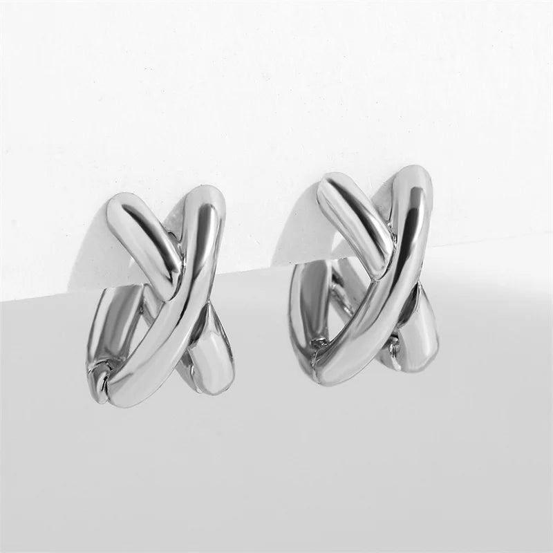 Vintage Double-C Cross Zircon Stud Earrings – Korean Fashion Crystal Earrings for Women | Elegant Engagement Jewelry Gift