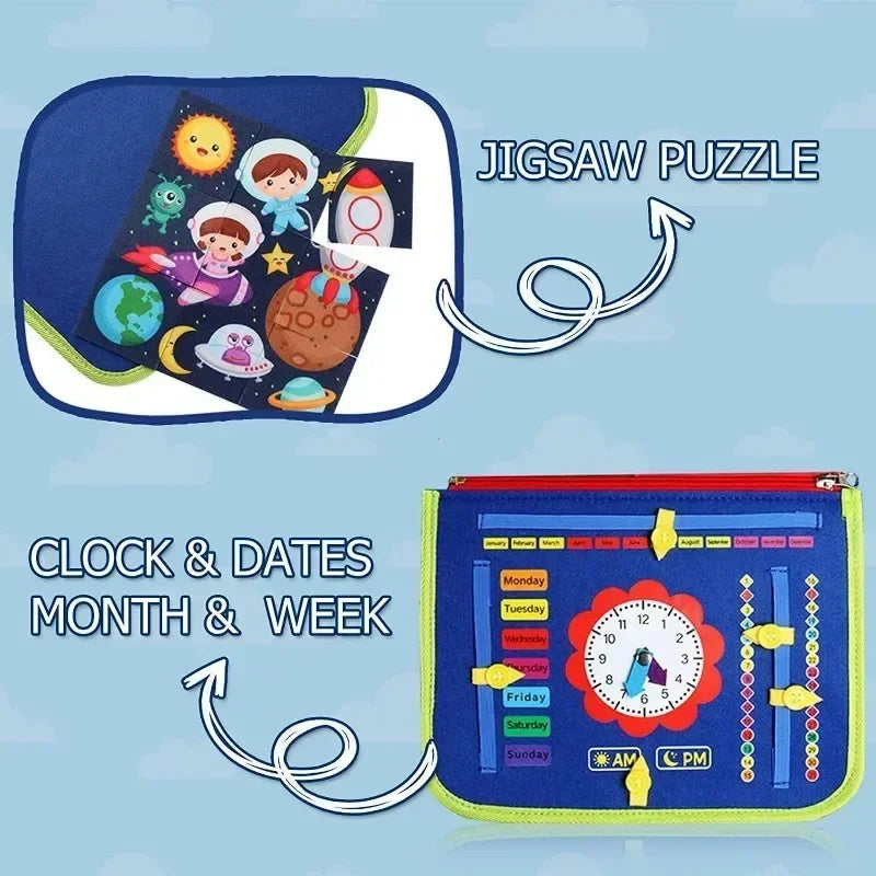 Montessori Felt Busy Board – Kids Travel Quiet Book for Dressing Skills, Sensory Learning & Fine Motor Activities