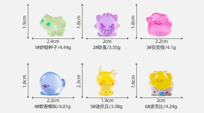 6PCS/SET Pokémon Anime Figures – Pikachu, Gengar, Bulbasaur & Charmander Luminous Cute Model Ornaments for Collection & Gifts
