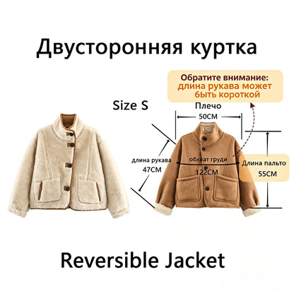 Suninbox Women’s Reversible Shearling Winter Coat – Double-Faced Sheepskin-Style Jacket, Single-Breasted Warm Oversized Outerwear