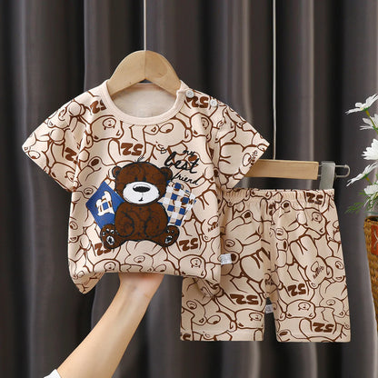 Conjunto de ropa de verano para niños de 2 piezas – Conjunto de camiseta y pantalones cortos de algodón para niños y niñas, ropa de manga corta para bebés, traje informal suave para niños para el juego diario y la comodidad