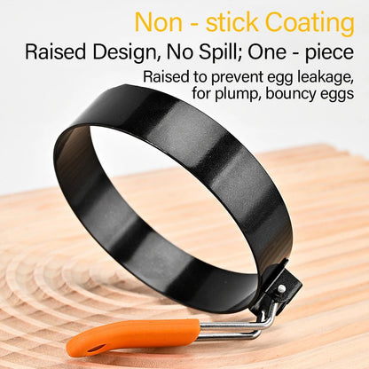 Stainless Steel Fried Egg Ring Mold – Non-Stick Egg Cooking Ring with Heat-Resistant Silicone Handle, Pancake & Scrambled Egg Shaper