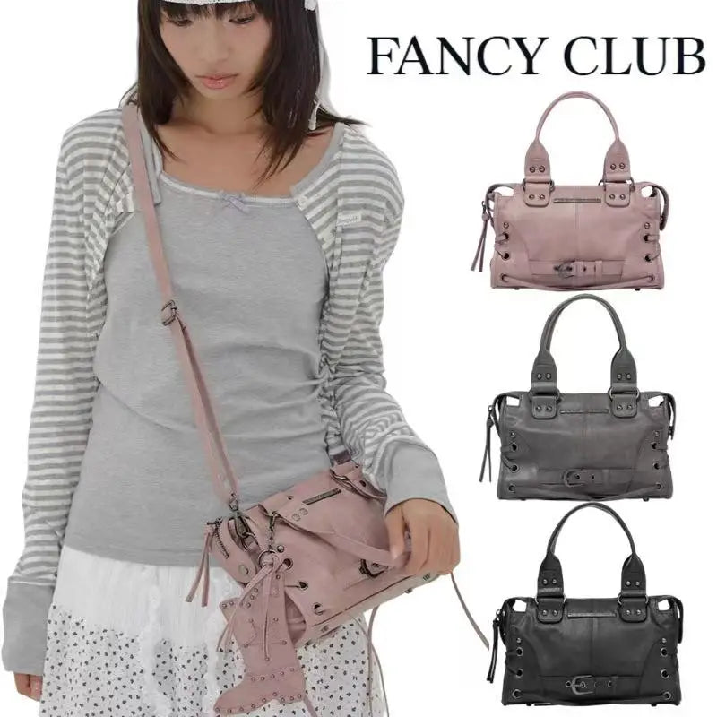 FANCY CLUB Sac fourre-tout moto rétro pour femme – Grand sac à main à rivets avec anses, sac à main tendance de style coréen pour les trajets quotidiens, les voyages, le shopping et les tenues décontractées