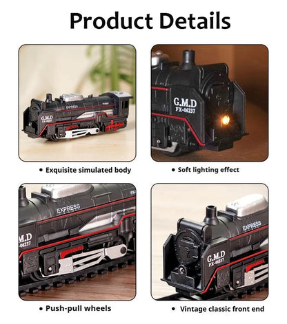 Retro Electric Freight Steam Train Toy Set – DIY Assembly Railway Track with Lights, Sound & Smoke Simulation, Children’s Gift
