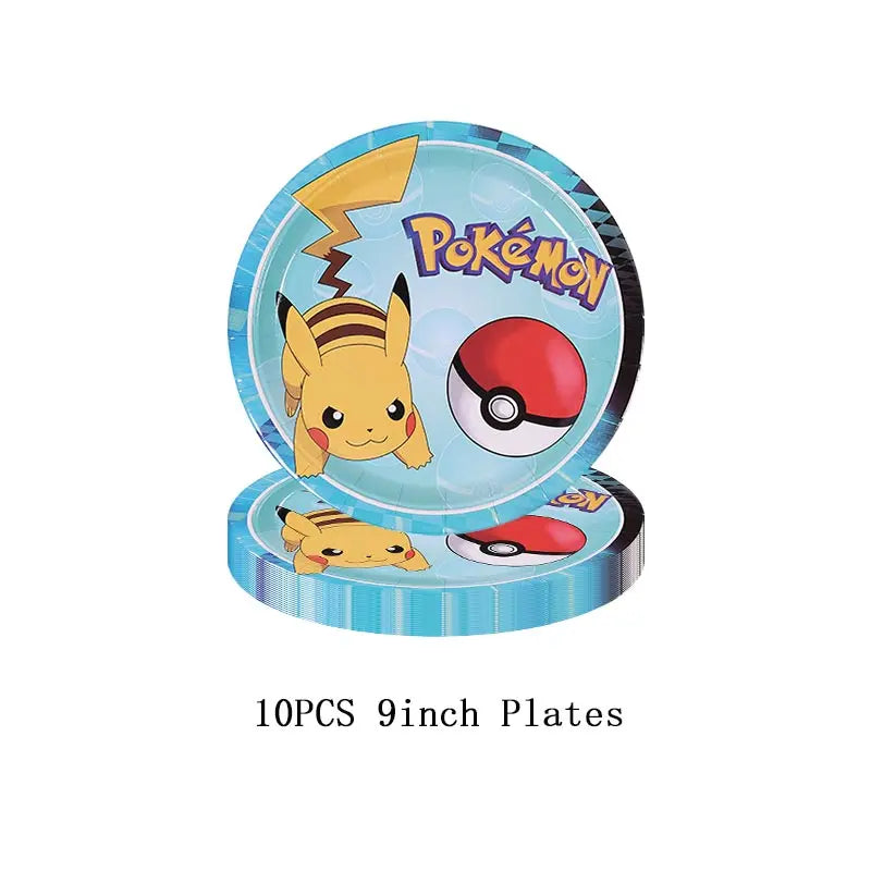 Pokémon Theme Birthday Party Decorations – Cartoon Pokémon Go Tableware Set (Cups, Plates & Pikachu Balloons) for Baby Shower & Party Favors
