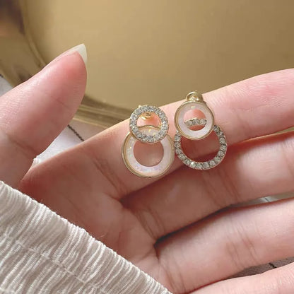 Vintage Double-C Cross Zircon Stud Earrings – Korean Fashion Crystal Earrings for Women | Elegant Engagement Jewelry Gift