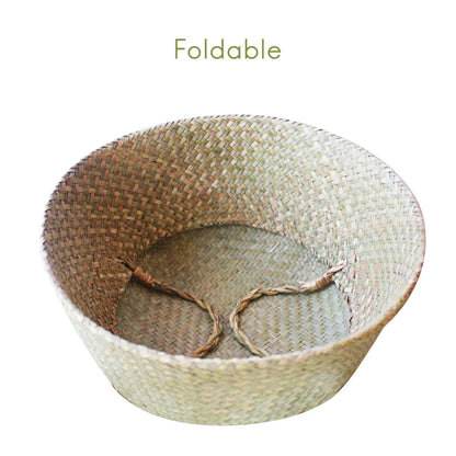 Panier en osier tressé en algues marines, pot de fleurs suspendu en rotin – Panier de rangement tressé naturel pour la lessive, les plantes, l'organisation de la maison et la décoration suspendue WF1015