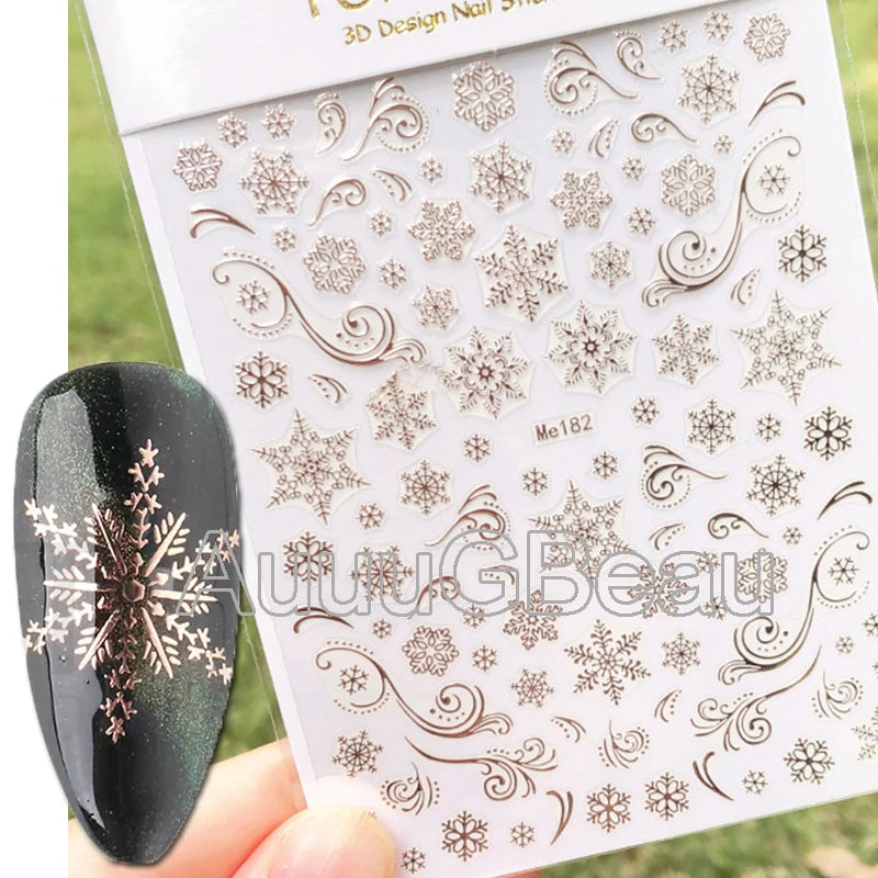 3D Christmas Nail Art Stickers – Snowflake & Winter Tree Nail Decals for Nail Tips Decoration