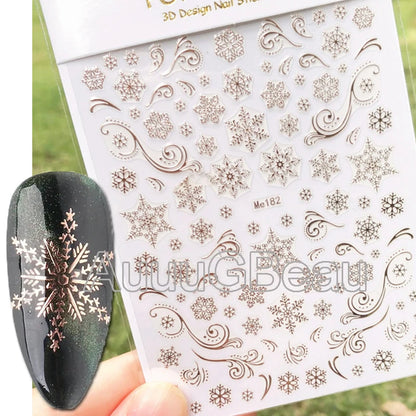 3D Christmas Nail Art Stickers – Snowflake & Winter Tree Nail Decals for Nail Tips Decoration