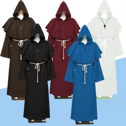 Medieval Hooded Monk Friar Priest Wizard Robe – Unisex Adult Long Loose Costume for Masquerade, Theme Parties, Halloween & Cosplay
