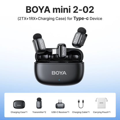 BOYA Mini 2 Wireless Lavalier Microphone – Mini Clip-On Mic with AI Noise Reduction for iPhone, Android & USB-C Video Recording