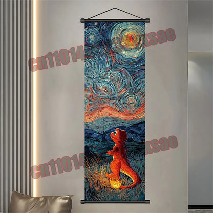 Pokémon Anime Wall Poster – Gengar Eevee Pikachu Scroll Painting Retro Canvas Artwork for Home Decor