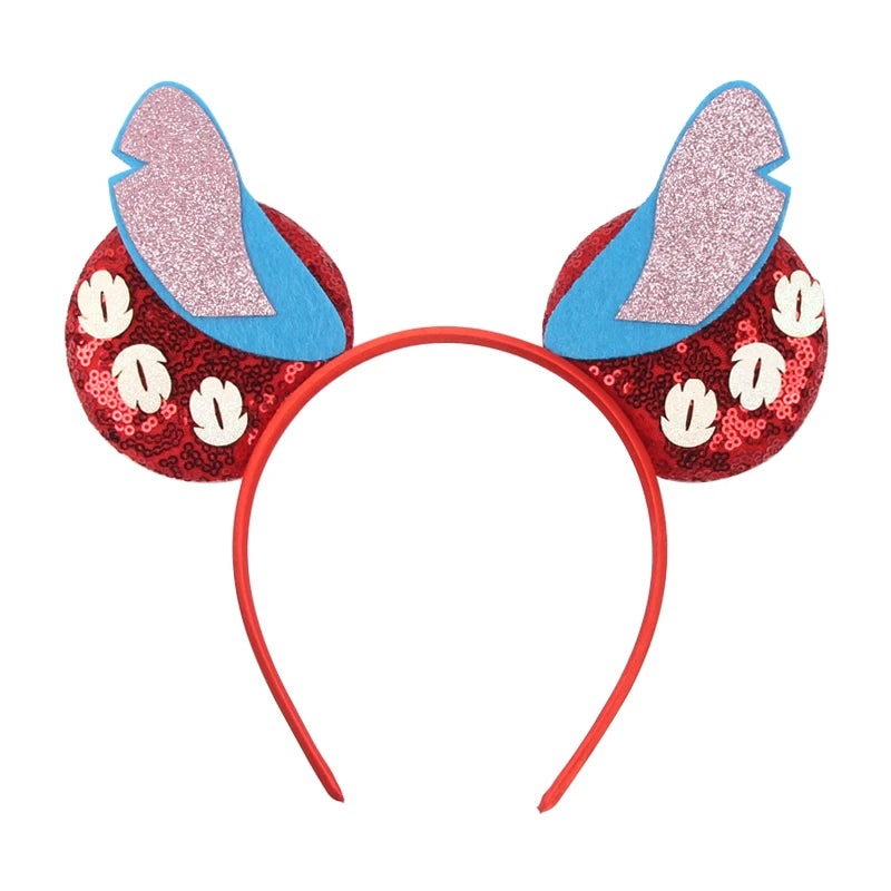 Diadema de orejas de Mickey Mouse de Lilo & Stitch – Lazo de lentejuelas de 5" Accesorio para el cabello de dibujos animados para mujeres y niñas | Diadema para fiestas y festivales
