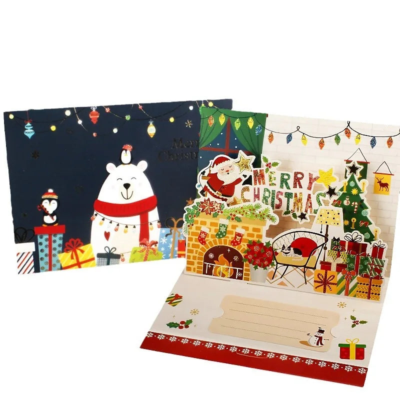 3D Santa Christmas Greeting Card – Folding Merry Christmas Best Wishes Card, Xmas Gift, New Year Blessing & Thank You Postcard
