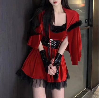 Women's Sexy Christmas Lolita Santa Costume, Red and White Short Skirt Dress, Elegant Santa Claus Cosplay Outfit for Christmas Parties, Holiday Events and Roleplay Garment