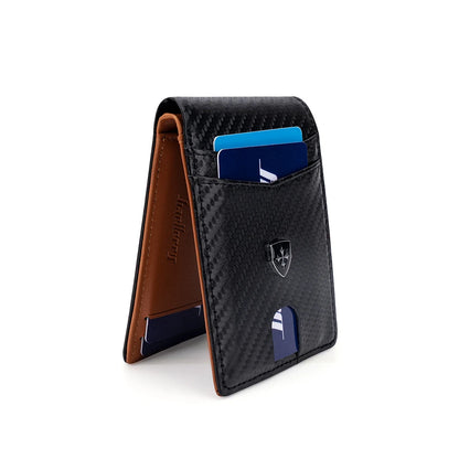 Billetera Delgada de Cuero para Hombre con Clip para Billetes RFID Bloqueo Bolsillo Frontal Tarjetero Bifold