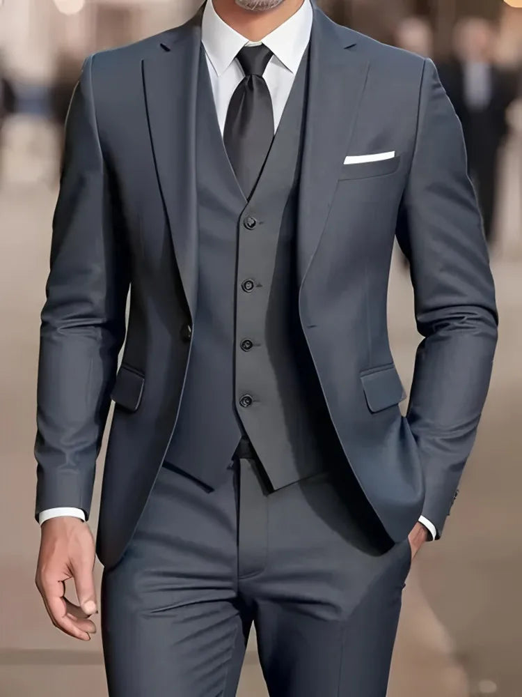 Traje de hombre beige de 3 piezas – Americana de esmoquin formal, chaleco y pantalones, traje de boda para novio, padrino de boda o graduación