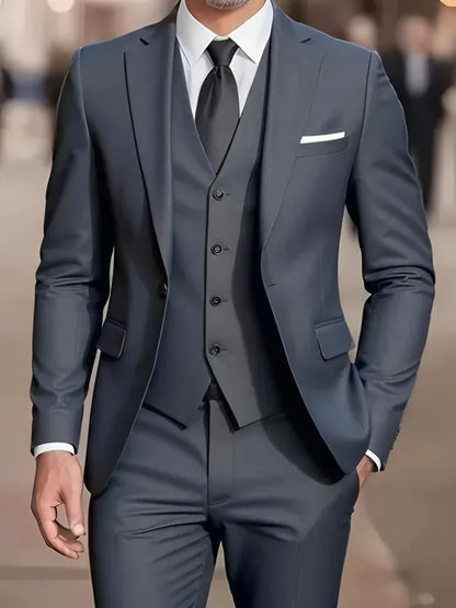 Traje de hombre beige de 3 piezas – Americana de esmoquin formal, chaleco y pantalones, traje de boda para novio, padrino de boda o graduación