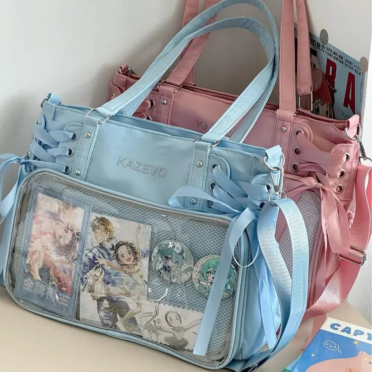 Bolso Bandolera con Lazo Estilo Universitario – Bolso de Hombro de Gran Capacidad para Chicas, Bolso Ita de Moda JK, Bolso de Mano con Acento de Lazo para Libros Escolares, Material Escolar y Uso Diario