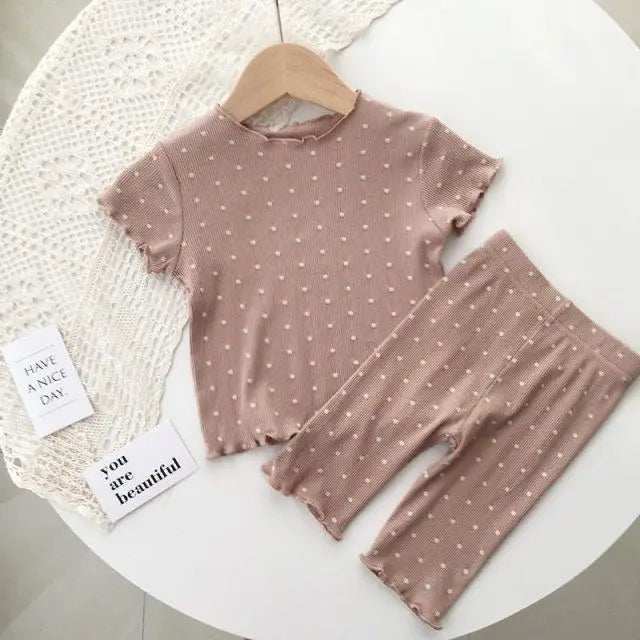 Korean Style Girls Summer Pajama Set – Floral Print Short Sleeve T-Shirt & Shorts Outfit for Kids 1–8 Years