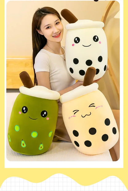 Giant Bubble Tea Plush Pillow – 22–70cm Squishy Milk Tea Boba Stuffed Toy Fruit Drink Bottle Decor Gift