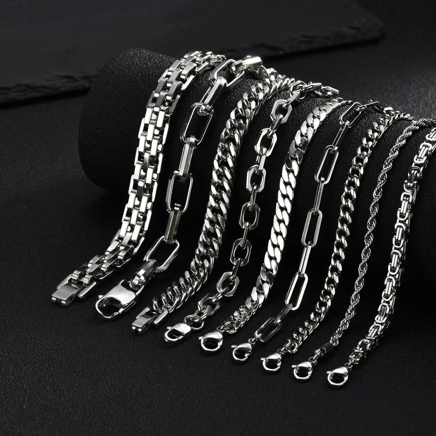 Punk Silver Chain Bracelet – Stainless Steel Braided Link Wristband for Men | Hip Hop Fashion Jewelry Gift for Him & Dad
