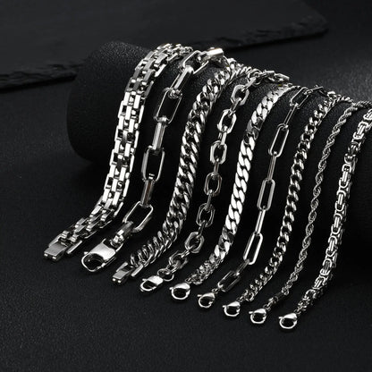 Punk Silver Chain Bracelet – Stainless Steel Braided Link Wristband for Men | Hip Hop Fashion Jewelry Gift for Him & Dad