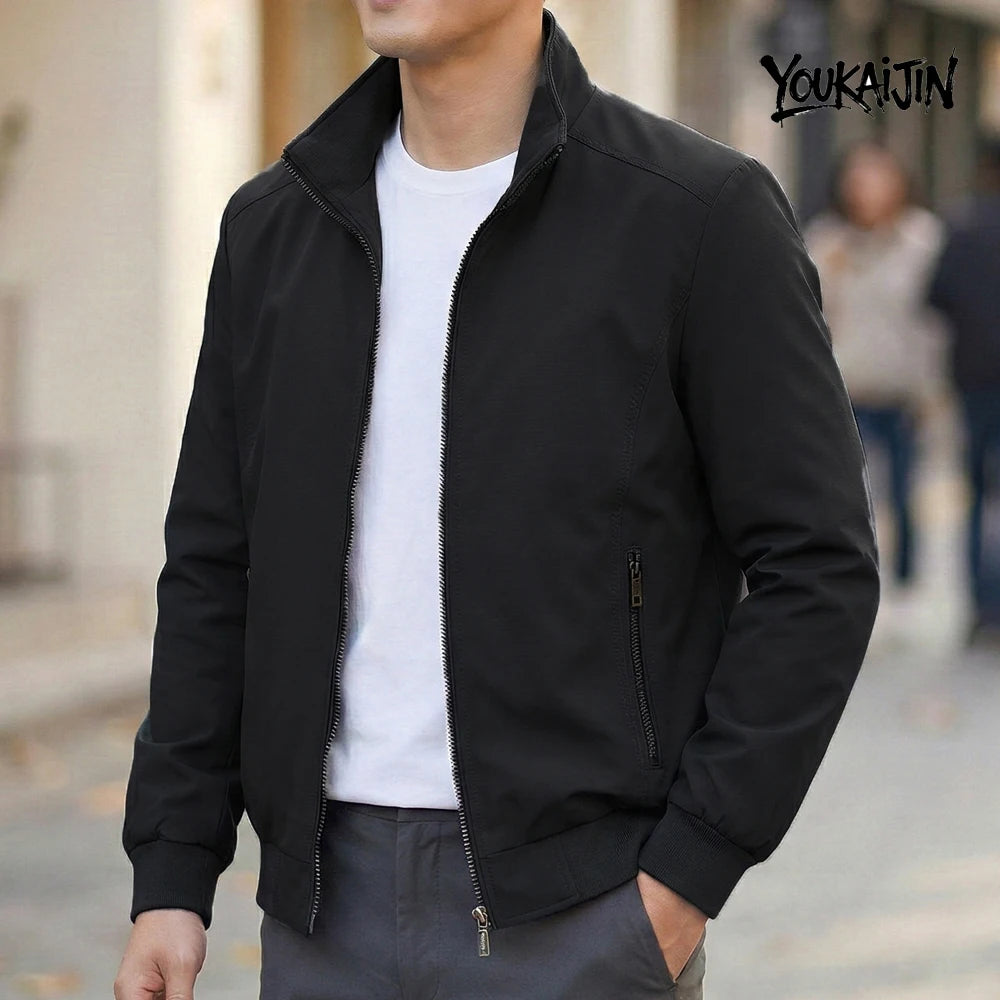 Men’s Korean-Style Slim-Fit Overcoat – Solid Color Stand Collar Jacket, Casual Spring & Autumn Outerwear, Sizes S–6XL