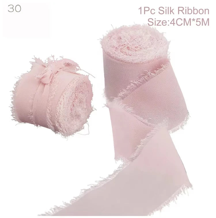 Ruban de soie en mousseline effilochée de 5 m – Ruban fait main déchiré pour bouquet de mariage et emballage cadeau