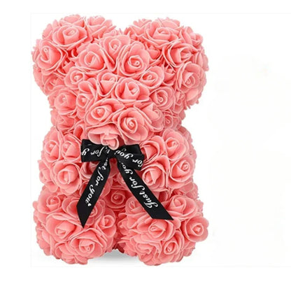Ourson en roses artificielles – Cadeau fleur éternelle pour la fête des mères, la Saint-Valentin, les anniversaires et les fêtes.
