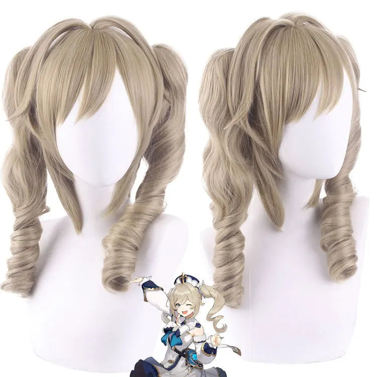 Genshin Impact Barbara Style Cosplay Wig – Synthetic Split Ponytail Heat Resistant Anime Costume Wig with Hair Clips for Party & Convention Wear