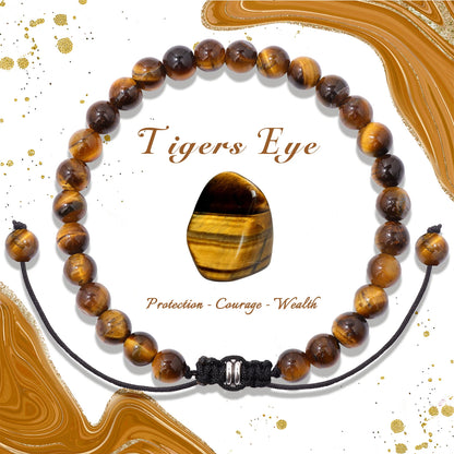 Bracelet perles de tourmaline noire naturelle – Bracelet ajustable tressé en corde avec carte cadeau pour hommes et femmes