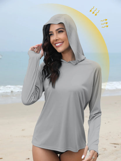 Women’s Sunscreen Hoodie T-Shirt Thumb Hole Hidden Ponytail Hole Outdoor Running Fitness Sport Top
